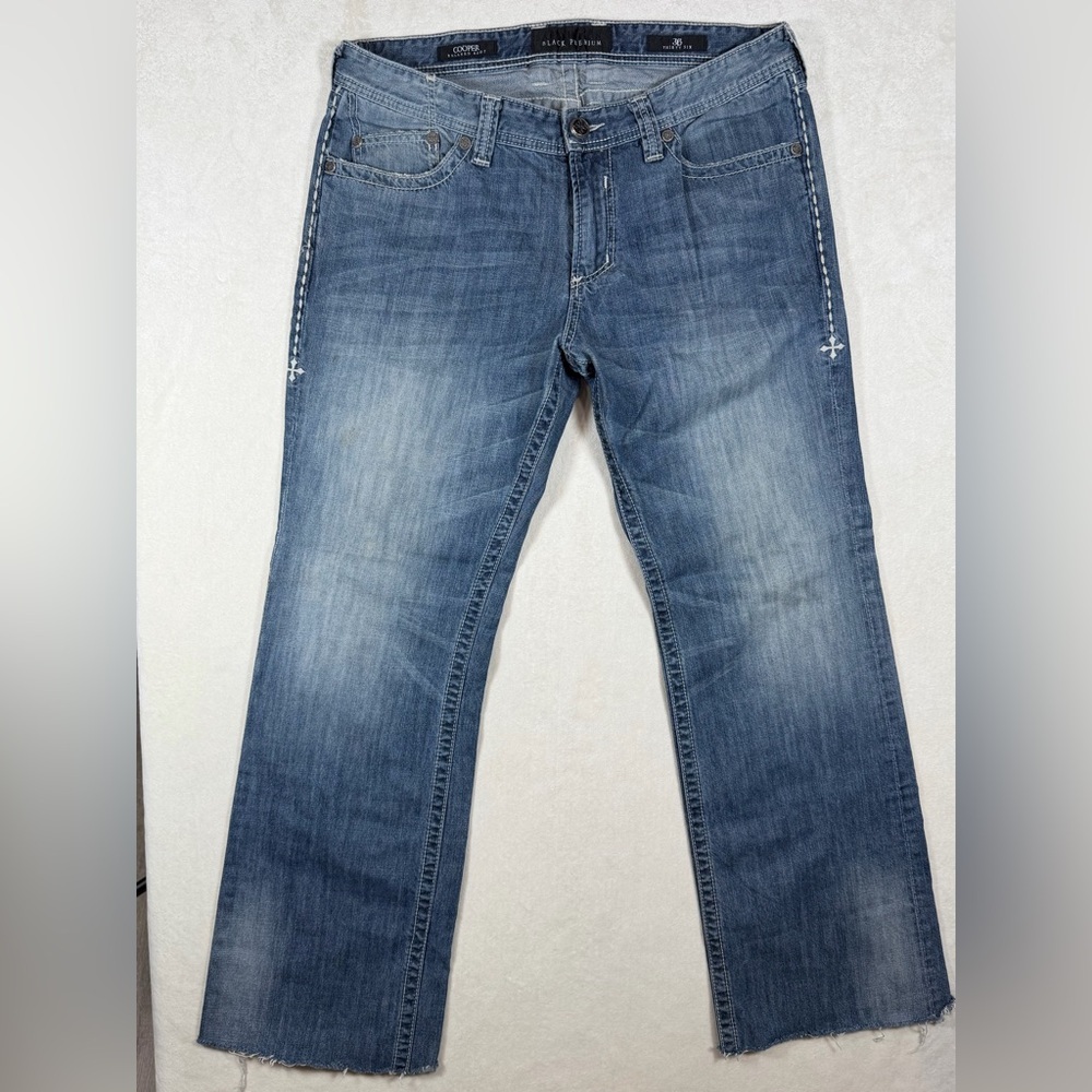 Affliction Men's Cooper Bootcut Black Premium 36W 30L Blue Studded Bootcut Jeans